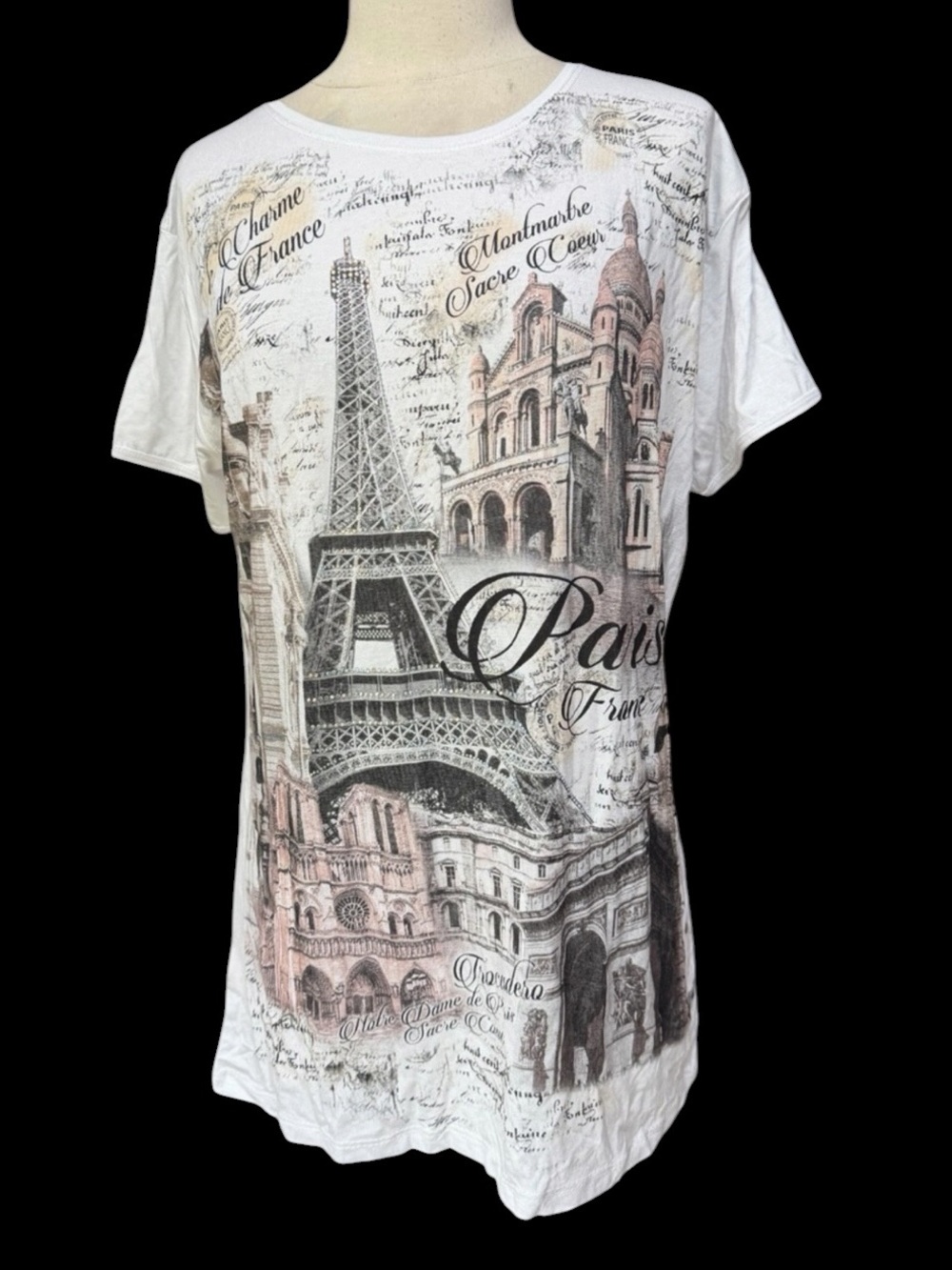 Y2K NWOT Attitude Paris France Paris The Rhinestone Eiffel‎ Tower Tee